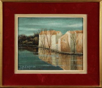 null JEAN-PIERRE CAPRON (1921-1997)
Maisons au bord de l'eau
Huile sur toile, signée...