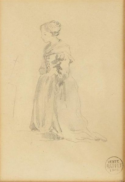 null AUGUSTE DENIS RAFFET (1804-1860)
Jeune femme agenouillée
Dessin au crayon noir...