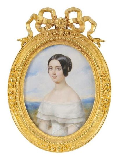 null ÉCOLE FRANÇAISE DU XIXe SIÈCLE
Portrait de la marquise de Talhouët à 17 ans...