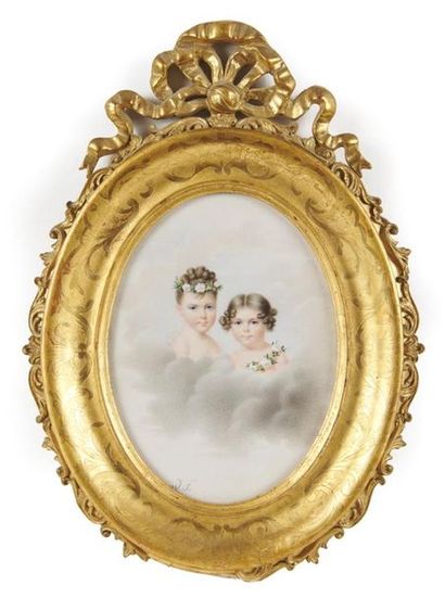 null ÉCOLE FRANÇAISE DU DÉBUT DU XIXe SIÈCLE
Portrait de deux soeurs dans des nuées
Miniature...