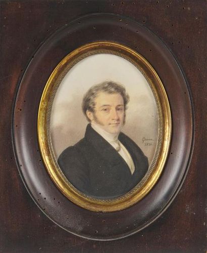 null ÉCOLE FRANÇAISE DU XIXe SIÈCLE
Portrait d'homme à la veste noire 
Miniature...