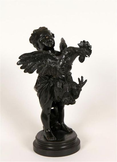 null ADRIANO CECIONI (1836-1886)
L'enfant au coq
Épreuve en bronze à patine noire,...