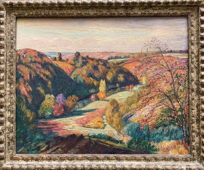 null LÉON DETROY (1857-1955)
Paysage creusois en automne
Huile sur toile, signée...