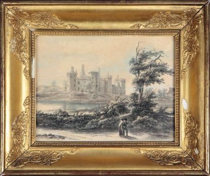 CHARPET, XIXe siècle Le château de Suscinio, vue de l'étang Lithographie. Haut.:...