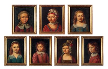 ÉCOLE FRANÇAISE des XVIIIe et XIXe siècle SUITE DE SEPT PORTRAITS D'ENFANT: DEUX...