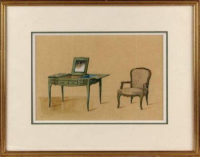 null ÉCOLE FRANÇAISE DU XXe SIÈCLE
Eléments de mobilier : fauteuil Louis XVI, armoire...