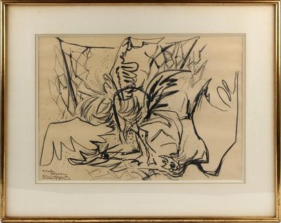 null ÉDOUARD PIGNON (1905-1993)
Combat de coqs
Dessin au crayon noir sur papier,...