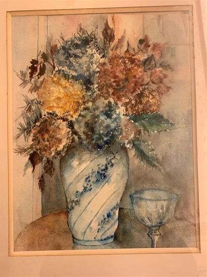 null ÉCOLE MODERNE
Bouquet de fleurs dans un vase
Aquarelle
Haut. 37 cm - Larg. 28,5...