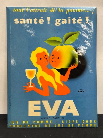 null Ancien Carton/PLV publicitaire pour la marque "EVA jus de Pomme", dessin d'après...