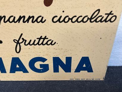 null Petite plaque publicitaire italienne en tôle lithographiée pour la marque "ALEMAGNA",...
