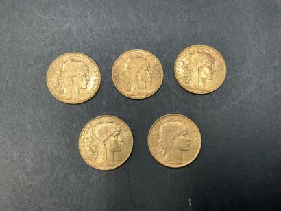 null Lot of 5 Coins of 20 Francs gold type Marianne.