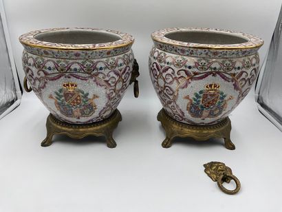 Pair of earthenware pot holders of Asian...