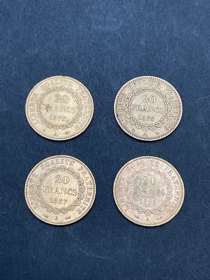 null Lot de 4 Monnaies de 20 Francs or type au Génie