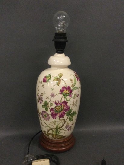 LAMP in enamelled earthenware with flowers...