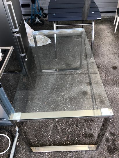 null TABLE plateau en verre transparent et pied en métal chromé dim 130x70