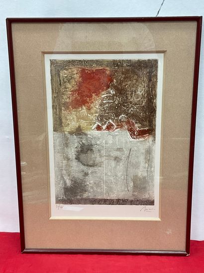 null Artiste du XXème, Composition abstraite, Lithographie, signature illisible en...