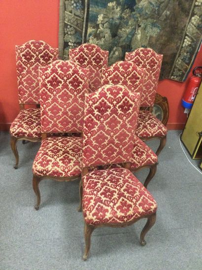 null Series of 8 Chairs covered with fabric with floral decoration