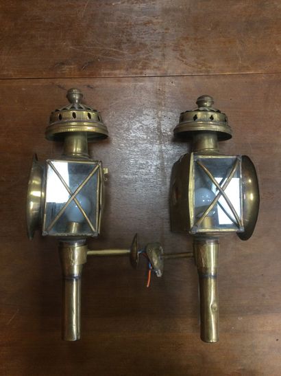 Pair of brass Lanterns transformed into wall...