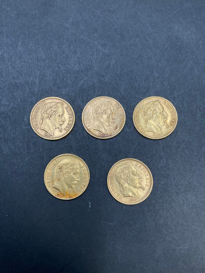 Lot de 5 Monnaie de 20 Francs or Napoléon...