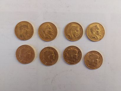 null Lot of 8 pieces of 20 francs gold 900/1000. Total weight : 51.60 gr. SOLD ON...