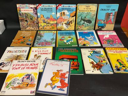 null Lot de 17 albums de B.D dont Tintin, Astérix, Les tuniques bleues et divers...Etat...