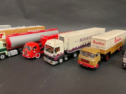null Lot of 10 road tractors with their trailers, some advertising, scale 1/43, metal...