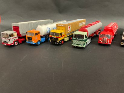 null Lot of 10 road tractors with their trailers, some advertising, scale 1/43, metal...