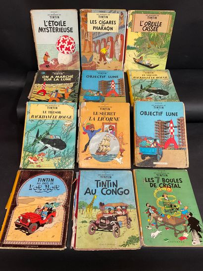 null TINTIN, Lot de 12 Albums des aventures de Tintin, éditions des années 60, lot...