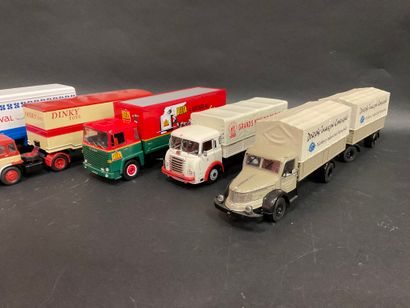 null Lot of 10 transport trucks, some advertising, scale 1/43, metal and plastic...