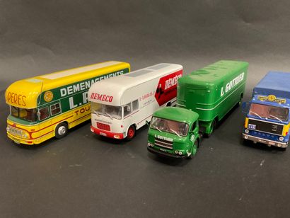 null Lot of 10 transport trucks, some advertising, scale 1/43, metal and plastic...