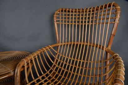 null Tito AGNOLI (1931-2012), Salon en rotin et bambou composé de deux fauteuils...