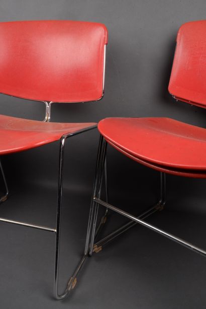 null Ensemble de 4 chaises empilables par Max-Stacker pour Steelcase, ossature inox...