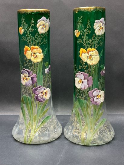 Attributed to LEGRAS, Pair of blown and colored...