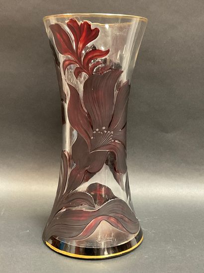 null Franz ERLEBACH (1886-1964), Grand Vase diabolo en verre multicouches à décor...