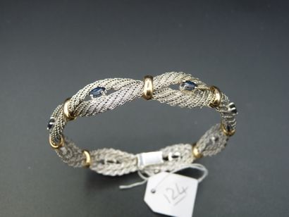 null Bracelet souple en or 18K (750/oo) de 2 tons à double brins de fils d'or gris...