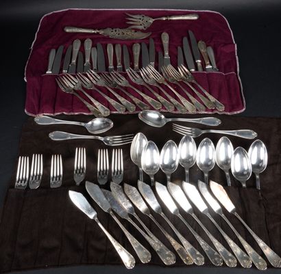 null ERCUIS: 10 soup spoons, 10 forks, 10 knives, 8 Mazagran spoons, 8 knife holders.
ALFENIDE:...