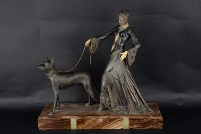 null Georges GORI (XIX-XX), Woman with a Great Dane, Art-Deco sculpture in regula...