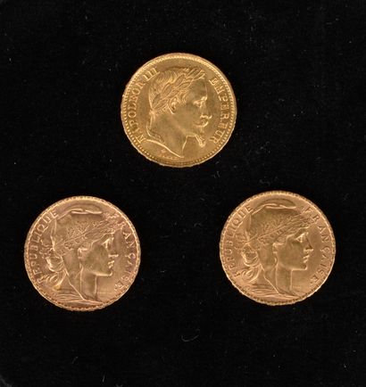 null Lot de 3 monnaies 20 Francs or : 2 type Marianne 1907 et 1913 et une Napoléon...