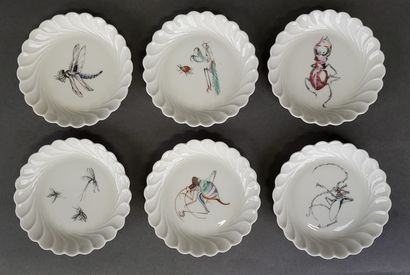 HAVILAND LIMOGES, Lot de 6 coupelles en porcelaine,...