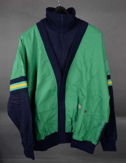 null ADIDAS HUDSON model, bomber-style zip-up jacket, two-material, navy/green. S...