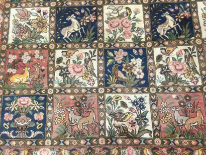 null IRAN, mechanical wool carpet on wool weft with floral and animal decoration,...