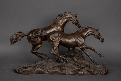 null Lanford MONROE (1950-2000) - "Morning on the plains" brown patina bronze of...