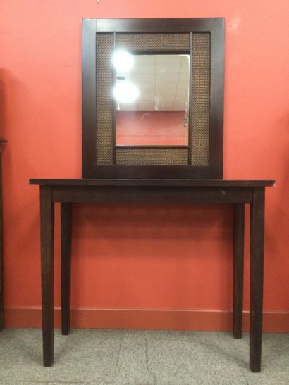null Asian-style glass and cane console with mirror, size of console 77 x 94 x 40...