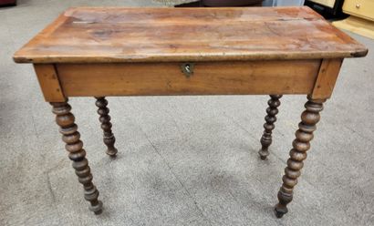 null Small 19th-century wooden table/desk opening with flap, turned legs, Dim. 67...