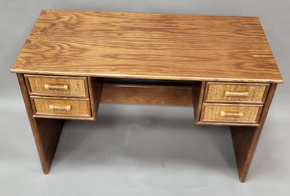null Small desk in wood and rattan, opening with 4 drawers, elegant work from the...