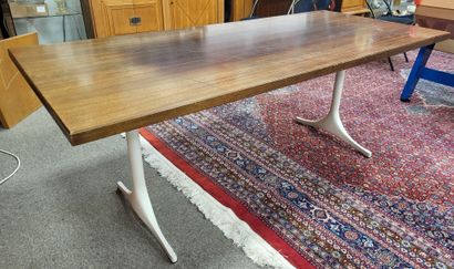 null Scandinavian-style dining table, wooden top with metal base, 70s/80s, Dim. 75...