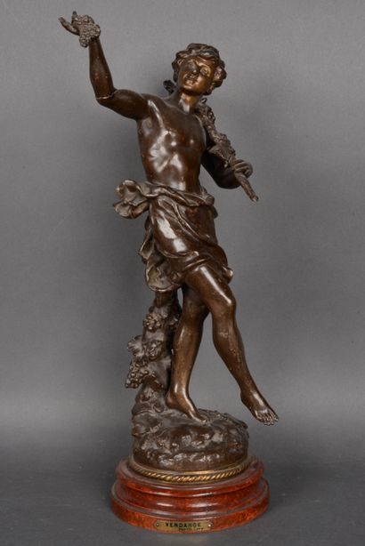 null Charles Octave LEVY (1840-1899), "Vendange", sculpture in regula with brown...