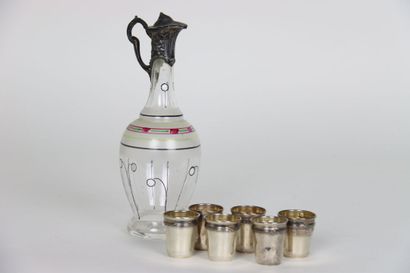 Small enamelled carafe with polychrome decoration,...