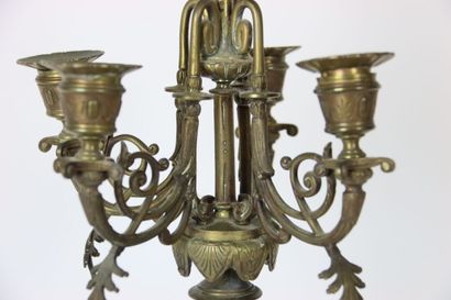null Large bronze candelabra with 5 candleholders, decorated with leaves and fruits...