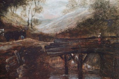null School of the XXth century. River landscape. Oil on panel. Size : 27 x 23 c...